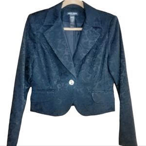 Bisou Bisou Michele Bohbot black brocade short fitted blazer size M